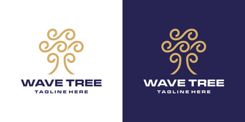 Wave Tree Logo Luxury. Ocean Wave or Cloud Wave Shape