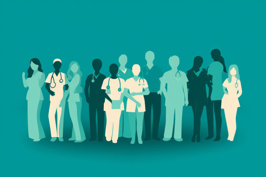 A group of medical professionals doctors and nurses. Paper cutout illustration