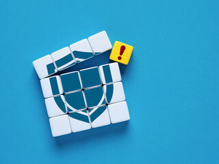 Hacking and security system breakdown. Weakened defense and protection. Vulnerability to threats.