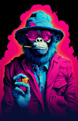 Gorilla monkey Gang boss in Glasses and hat, illustration