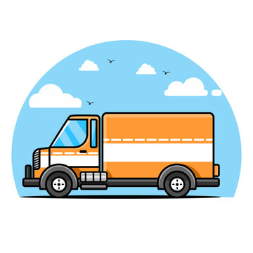 delivery truck car icon truck icon design illustration, cute vector cartoon sky cloud background
