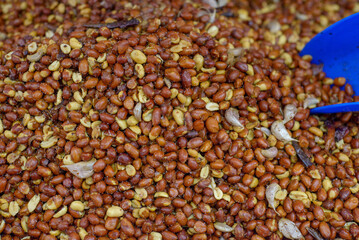 Toasted peanuts with chili, garlic and salt. Mexican snack.
