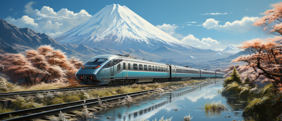 Future Shinkansen with Fuji backround ,generative ai