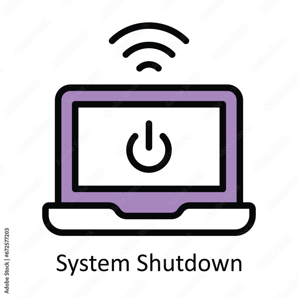 Poster system shutdown vector filled outline design illustration. symbol on white background eps 10 file