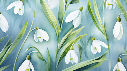 Serene Snowdrops Watercolor Seamless Pattern  , Background Image, Hd