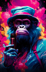 Gorilla monkey Gang boss in Glasses and hat, illustration - obrazy, fototapety, plakaty