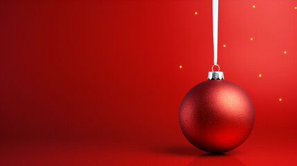 red Christmas background with a large jingle bell and copy space, 