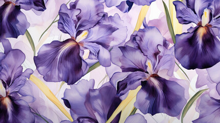 Sophisticated Irises Watercolor Seamless Pattern, Background Image, Hd