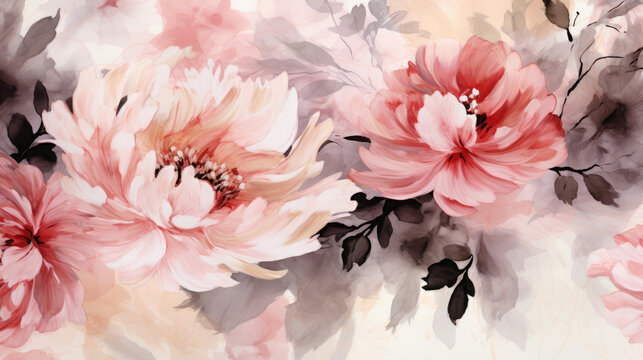 Sophisticated Peonies Watercolor Seamless Pattern, Background Image, Hd