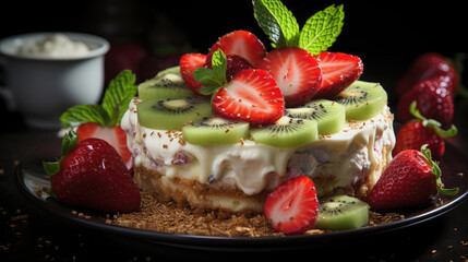 Strawberry Kiwi Cheesecake  Professional Photography  , Background Image, Hd