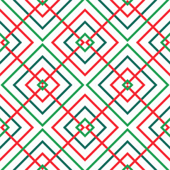 Seamless Christmas diamond pattern made from straight lines to create fabric and wallpaper. Geometric shapes of a fashionable New Year's shade in retro style for the cover template, green and red line
