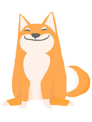 One Shiba dog is sitting on the ground
