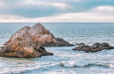 Rock formations in the Pacific ocean near Ocean Beach, off the coast of San Francisco