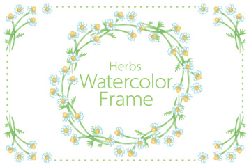 アロマに使われるハーブ・植物のイラスト・フレーム。水彩風ベクター素材
