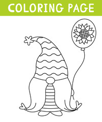 Cute gnome coloring page. Thanksgiving day. Printable worksheet with solution for school and preschool.
