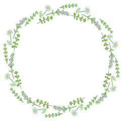 アロマに使われるハーブ・植物のイラスト・フレーム。水彩風ベクター素材