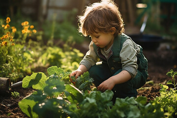 Children nature farming plants gardening summer childhood healthy vegetables organic food person green