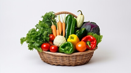 basket of very fresh vegetables,planting with own hands, vegetarian, healthy salad, sparkling bokeh background.
