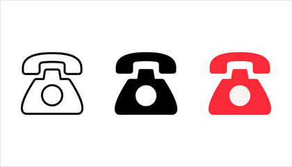 Phone icon set. Old telephone for office. Retro rotary phone, Symbol of web support. Sign of connection, call, helpline, hotline and business. vector illustration on white background