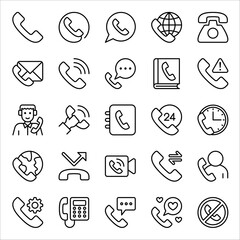 Simple Set of Phone Related Vector Line Icons. Contains such Icons as Global Calls, help, Online Support, vector illustration on white background