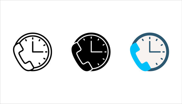 Phone Time vector icon set. Style is flat symbol, vector illustration on white background