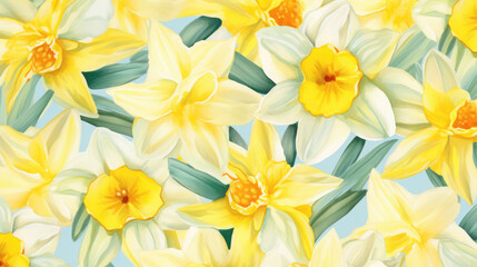 Vibrant Daffodils Watercolor Seamless Pattern Lively  , Background Image, Hd