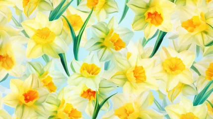 Fototapeten Vibrant Daffodils Watercolor Seamless Pattern Lively  , Background Image, Hd © ACE STEEL D