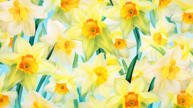 Vibrant Daffodils Watercolor Seamless Pattern Lively  , Background Image, Hd