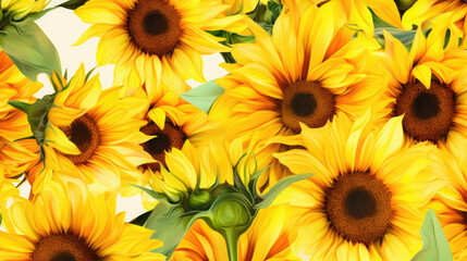 Vibrant Sunflowers Watercolor Seamless Pattern, Background Image, Hd