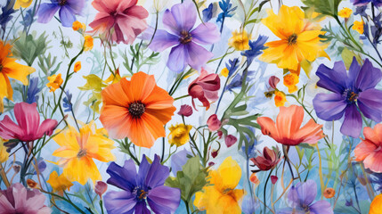 Vibrant Wildflowers Watercolor Seamless Pattern , Background Image, Hd