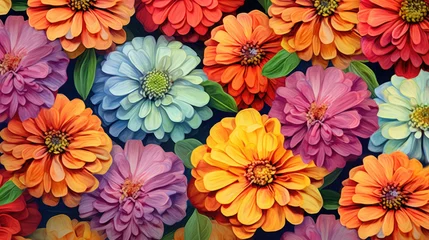 Fotobehang Vibrant Zinnias Watercolor Seamless Pattern Bold, Background Image, Hd © ACE STEEL D