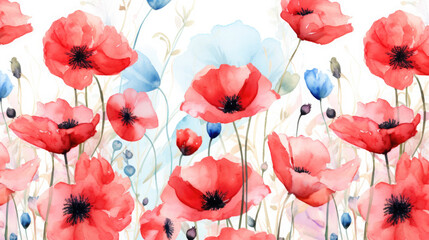 Whimsical Poppies Watercolor Seamless Pattern, Background Image, Hd