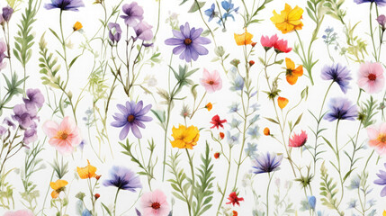 Wildflowers Watercolor Seamless Pattern Natural, Background Image, Hd