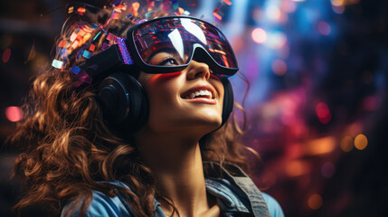 Young Woman Wearing Virtual Reality Glasses, Background Image, Hd