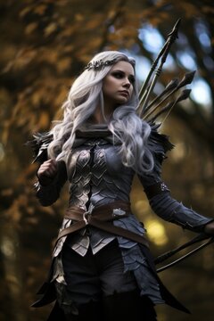 full body photo of a female elven hunter - fantasy