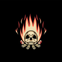 Skull In Fire Retro Illustration