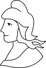 Vector Marianne line icon. Traditional French symbol black and white illustration or coloring page. Female face profile. Woman head in red hat .