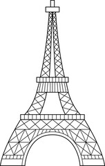 Vector Eiffel tower line icon. Paris sight black and white illustration or coloring page. Traditional France landmark. Historical French flat style place of interest .