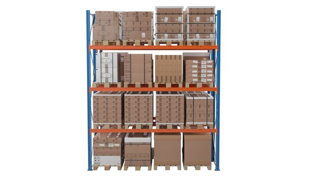 Warehouse shelf with pallets