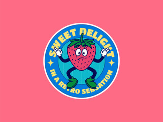 Set of trendy happy food sticker in vintage cartoon style. Retro cooking ingredient, vegetarian character label illustration collection on isolated background. Funny fruit mascot.