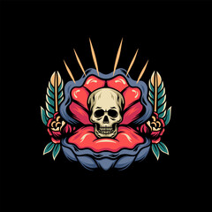 Skull In Shell Retro Illustration