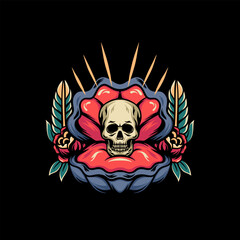 Skull In Shell Retro Illustration