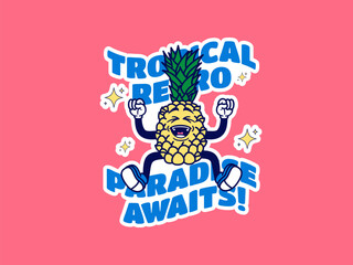 Set of trendy happy food sticker in vintage cartoon style. Retro cooking ingredient, vegetarian character label illustration collection on isolated background. Funny fruit mascot.