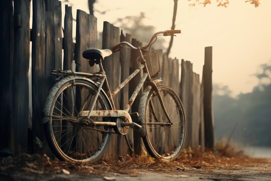 Old bike in the countryside, vintage style for quote.
