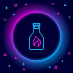 Glowing neon line Ketchup bottle icon isolated on black background. Colorful outline concept. Vector