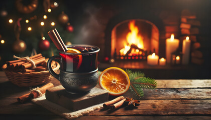 Christmas mulled wine, hot chocolate, generative ai