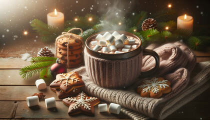 Christmas mulled wine, hot chocolate, generative ai