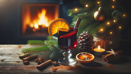 Christmas mulled wine, hot chocolate, generative ai