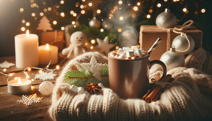 Christmas mulled wine, hot chocolate, generative ai