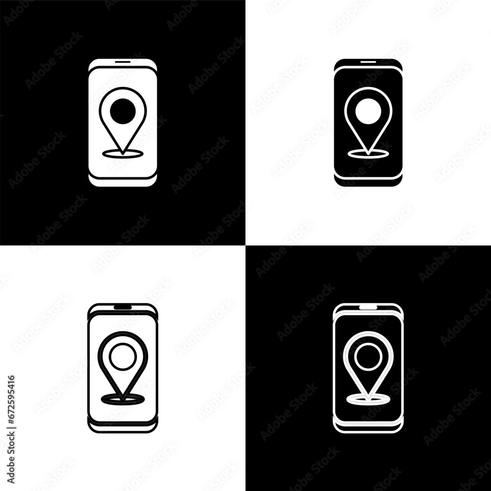 Poster set infographic of city map navigation icon isolated on black and white background. mobile app inter